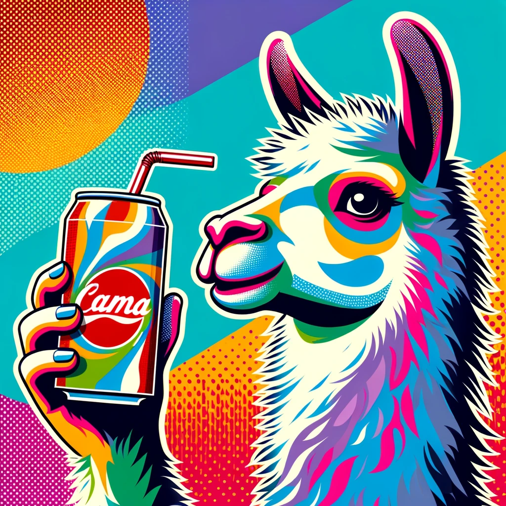 colorful llama drinking a soda through a straw
